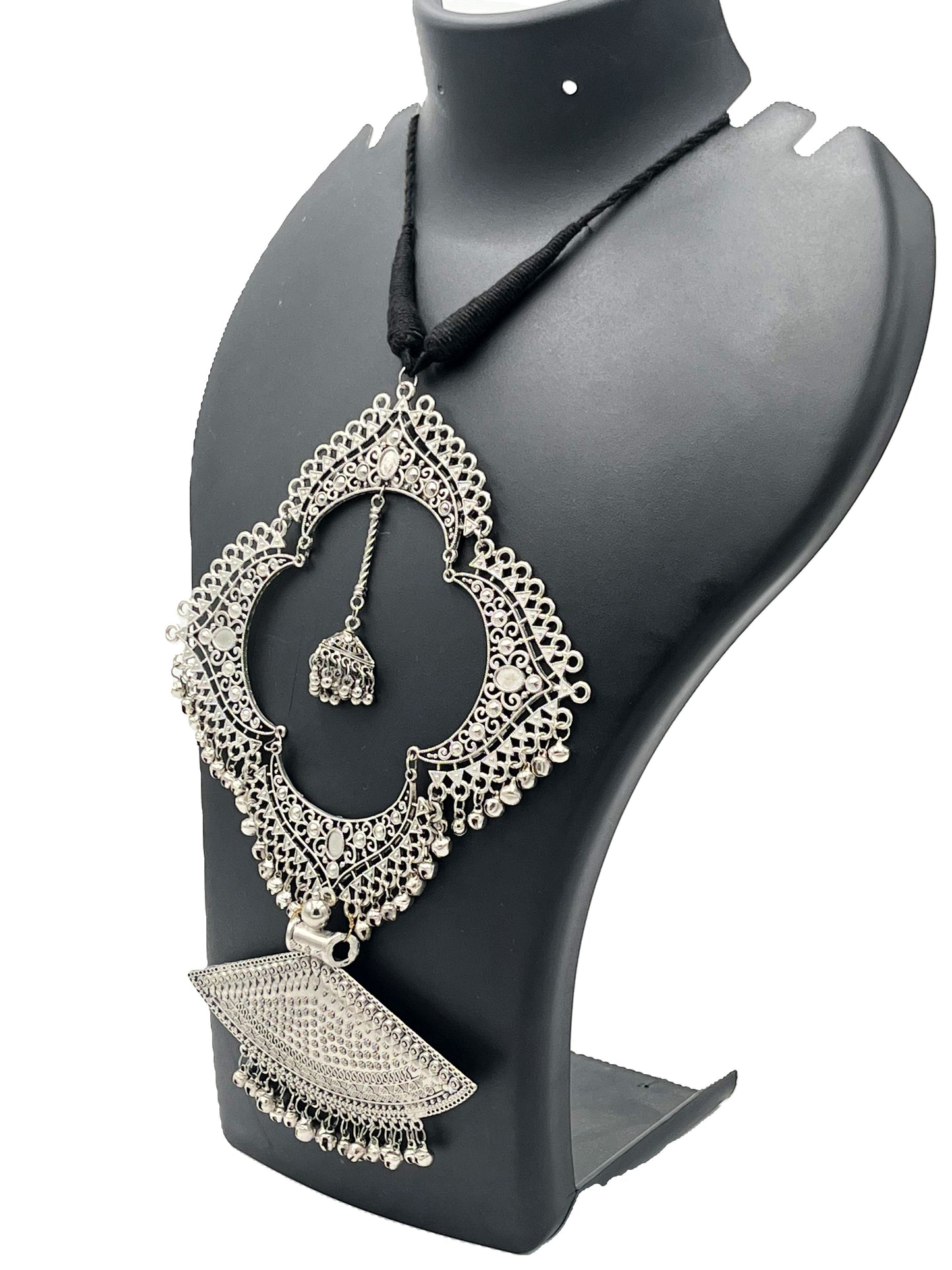 The Chakmak Maharani Haar – Grand Oxidized Silver Temple Motif Necklace | Traditional Statement Jewellery for Women