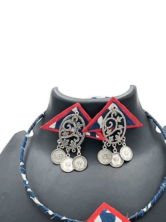 Indigo Triangle Hasali Necklace with Matching Earrings – Ethnic Jewelry