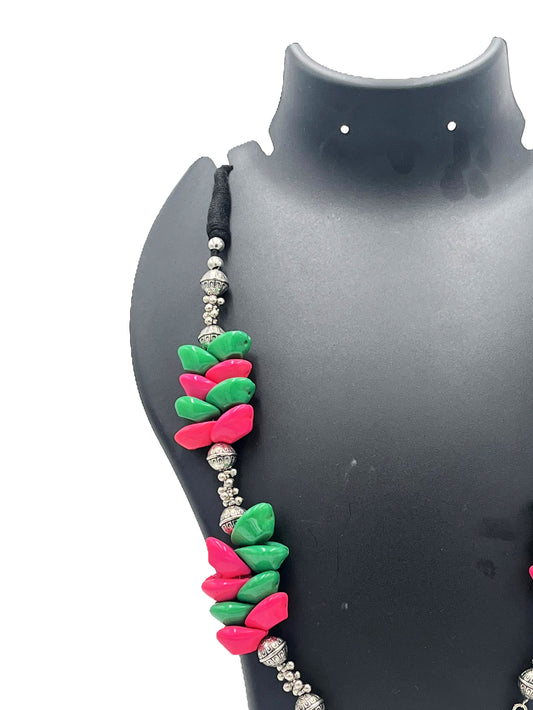 Tribal Ethnic Necklace with Shell Beads and Crescent Pendant