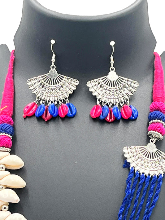Tribal Necklace with Oxidized Dancer Pendant and Matching Earrings