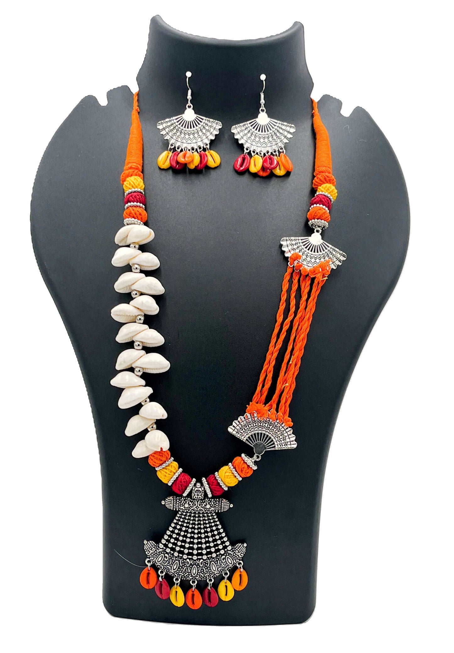 Handmade Tribal Sunset Shell & Fan Pendant Necklace Set – The Chakmak
