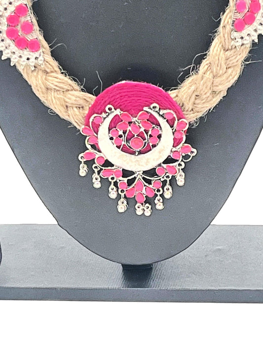 Close-up of Crescent Pendant with Mirror Work – The Chakmak Boho Baag Collection