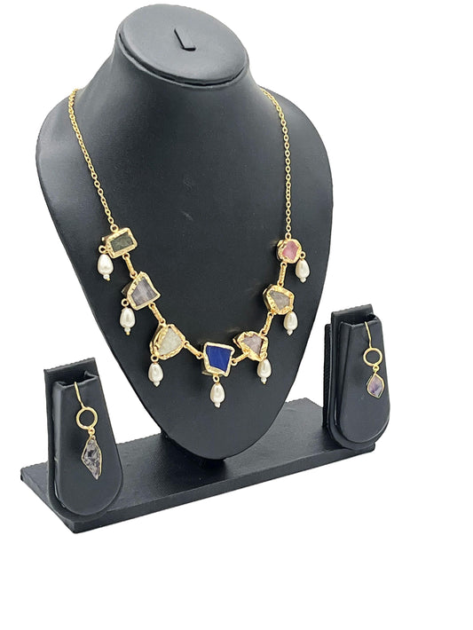 Artisan handcrafted gemstone necklace with matching earrings – The Chakmak