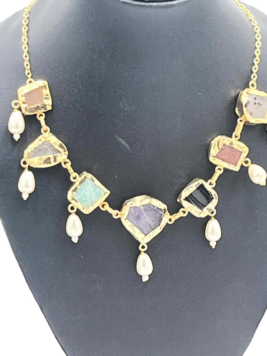 Natural Stone Necklace Set with multicolored gemstones-The Chakmak