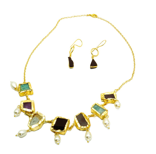 Natural Stone Jewelry set with necklace and earrings-The Chakmak