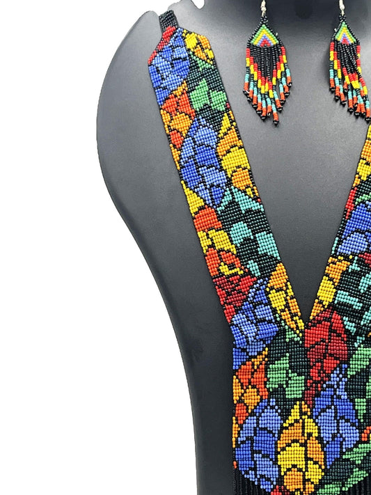 Side view of JungleBloom Beaded Necklace Set – The Chakmak Artisan Jewelry