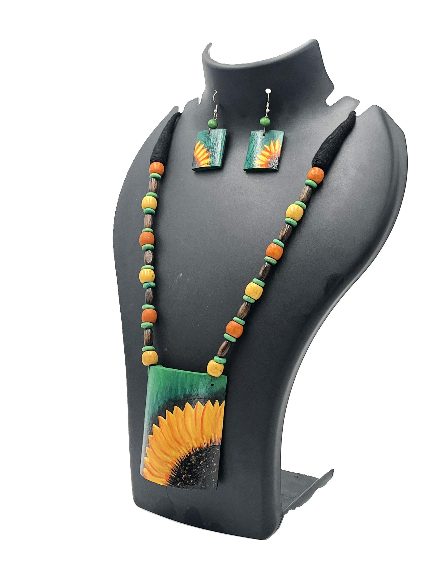 Ethnic boho Bamboo jewelry set with sunflower motif – The Chakmak Sunshine Bloom Collection