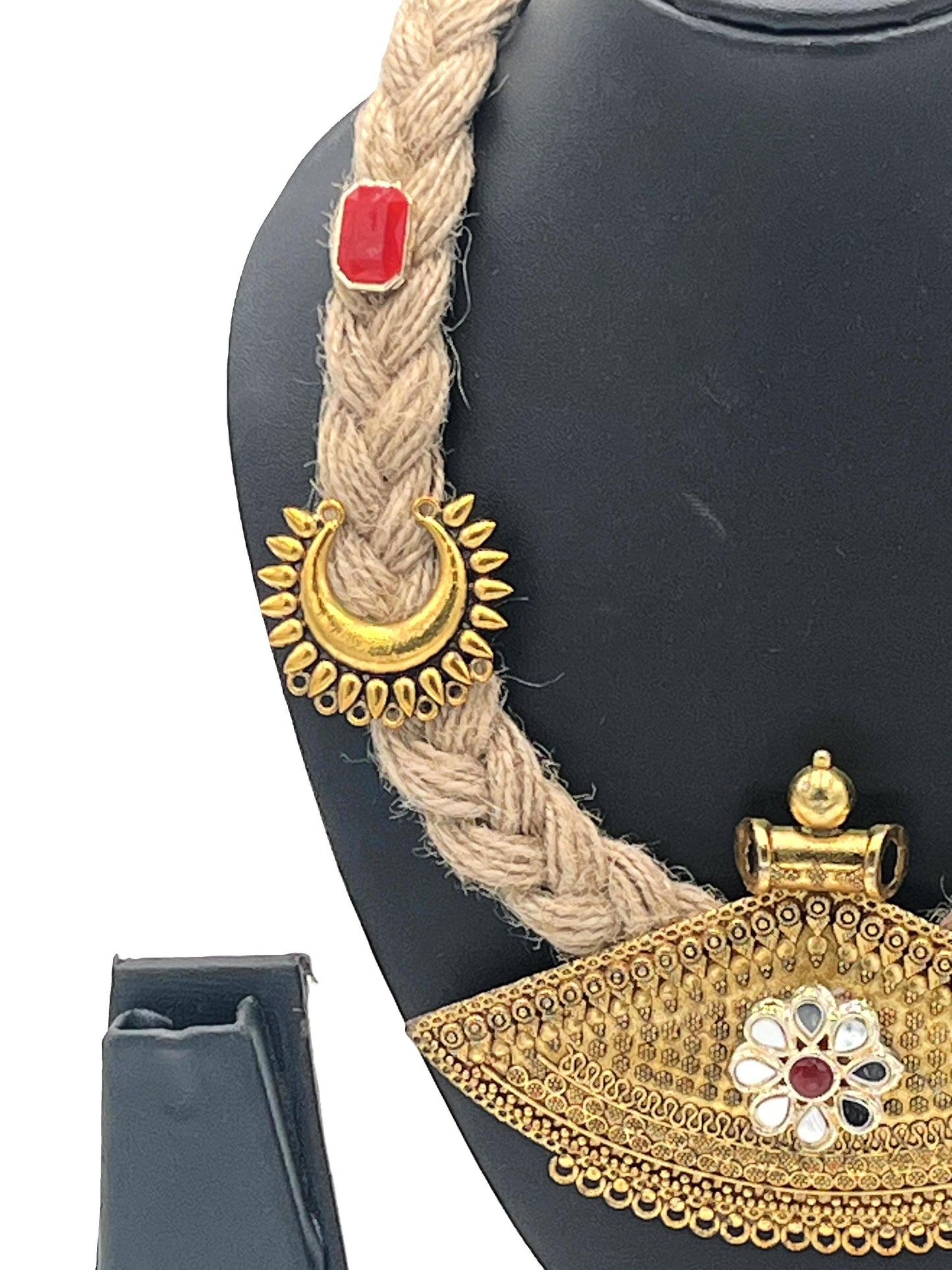 Ethnic Handcrafted Necklace with Gold Pendant and Jute Cord – The Chakmak
