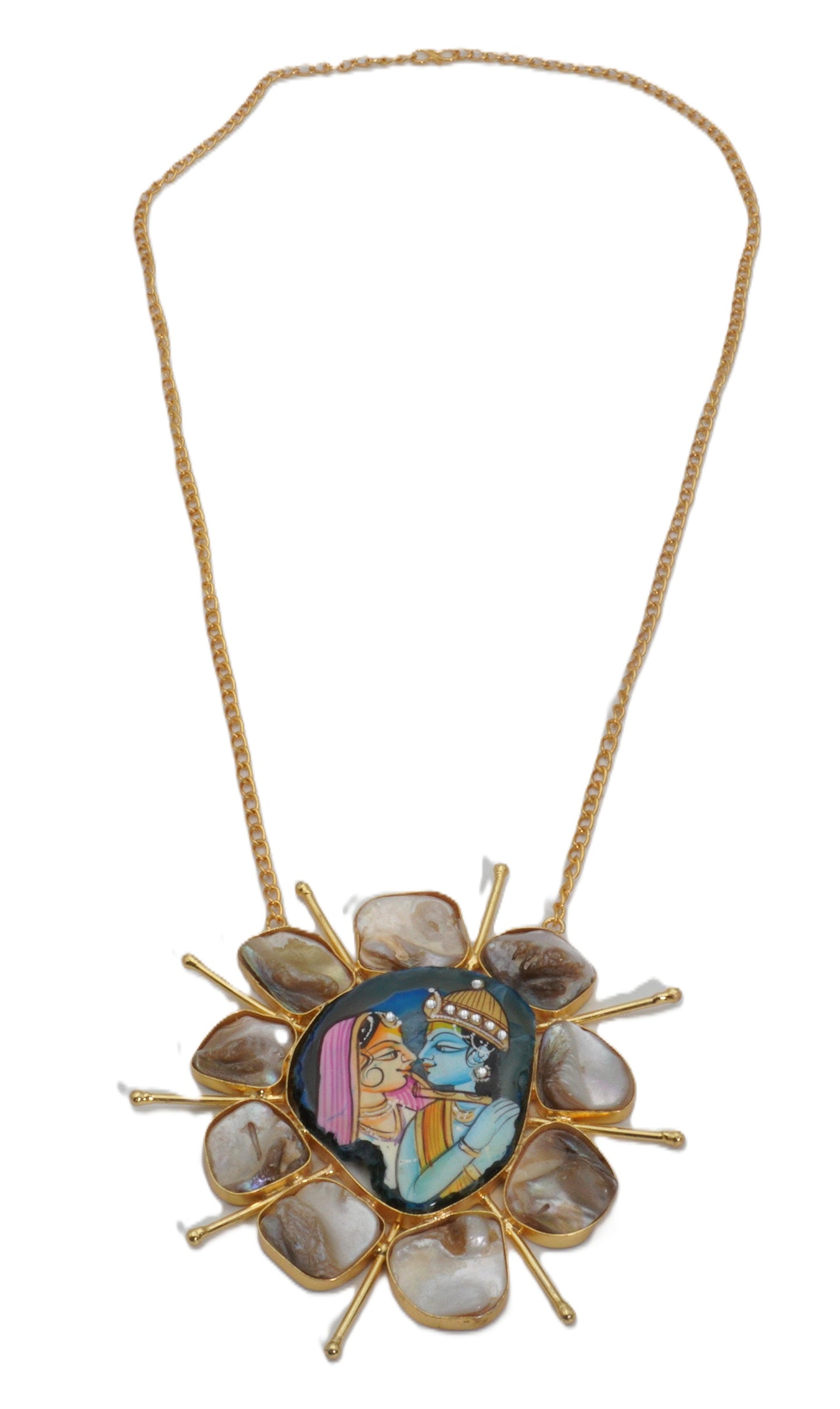 Divine love hand-painted Radha Krishna statement Natural Stone jewellery set – The Chakmak