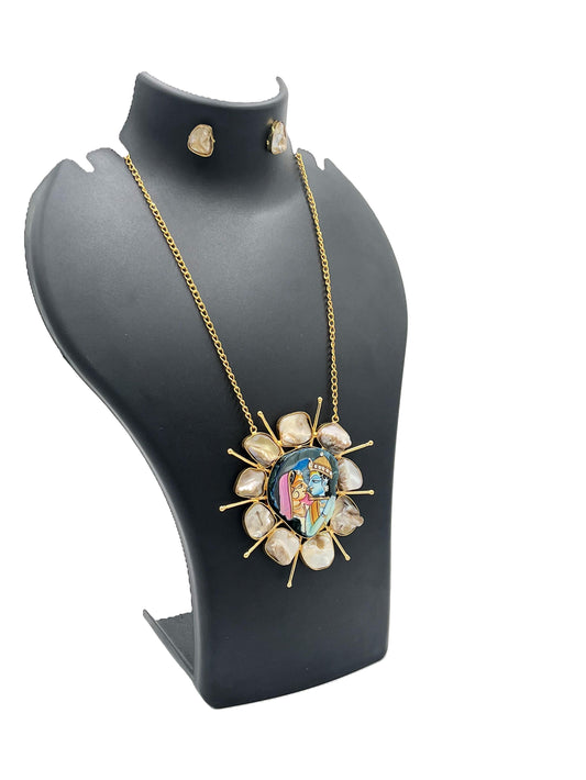 Divine love hand-painted Radha Krishna statement jewellery set – The Chakmak