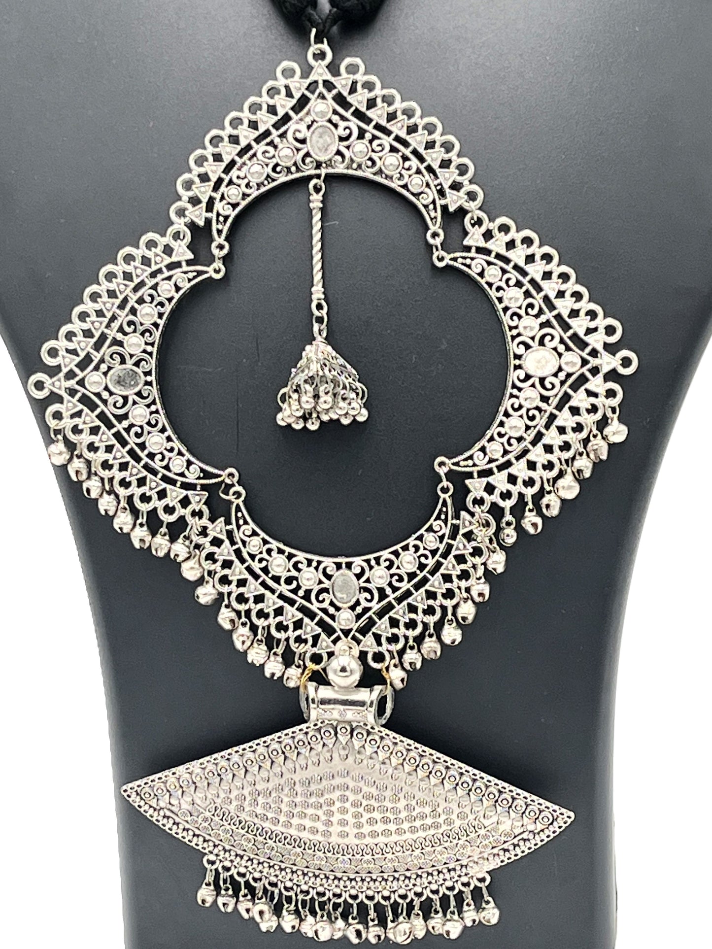 The Chakmak Maharani Haar – Grand Oxidized Silver Temple Motif Necklace | Traditional Statement Jewellery for Women