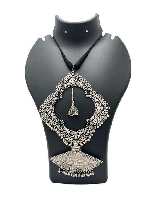 The Chakmak Maharani Haar – Grand Oxidized Silver Temple Motif Necklace | Traditional Statement Jewellery for Women