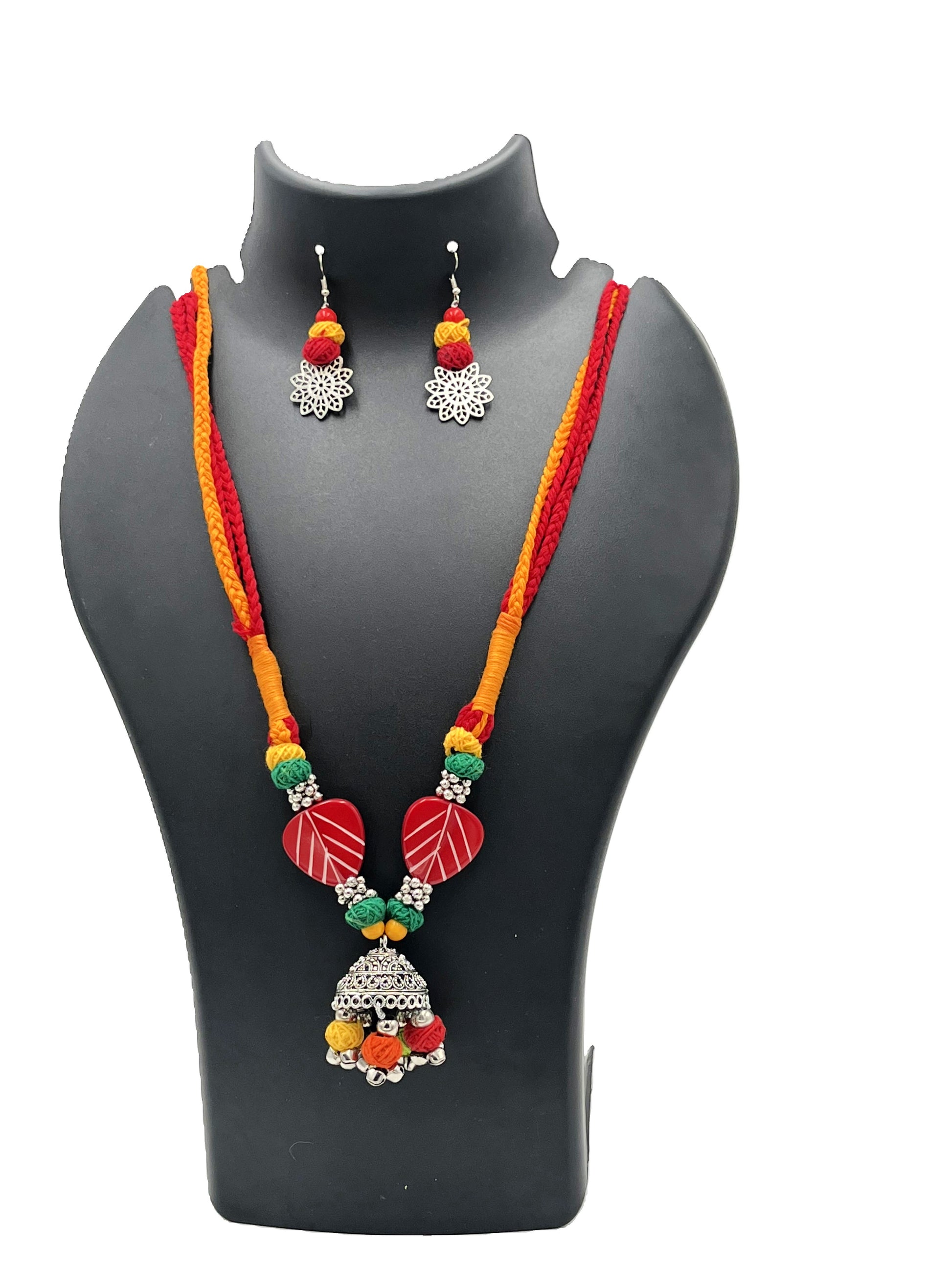 Handmade Vibrant Thread Necklace Set with Jhumka Pendant – The Chakmak Rang Tarang