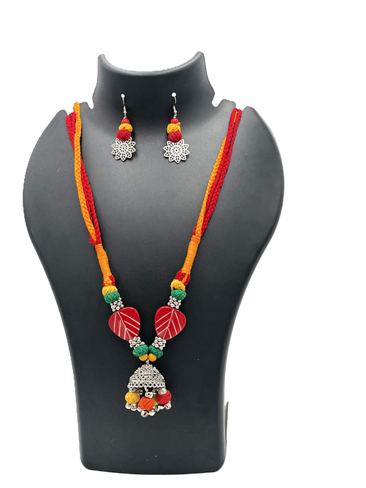 Handmade Vibrant Thread Necklace Set with Jhumka Pendant – The Chakmak Rang Tarang