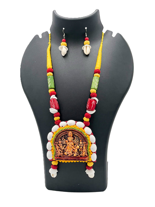 The Chakmak Terracotta Tales Durga Devlok Necklace Set with Shell Arch