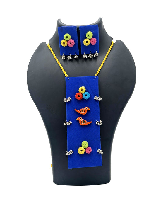 Handmade Indigo Necklace Set with Birds and Colorful Beads – The Chakmak