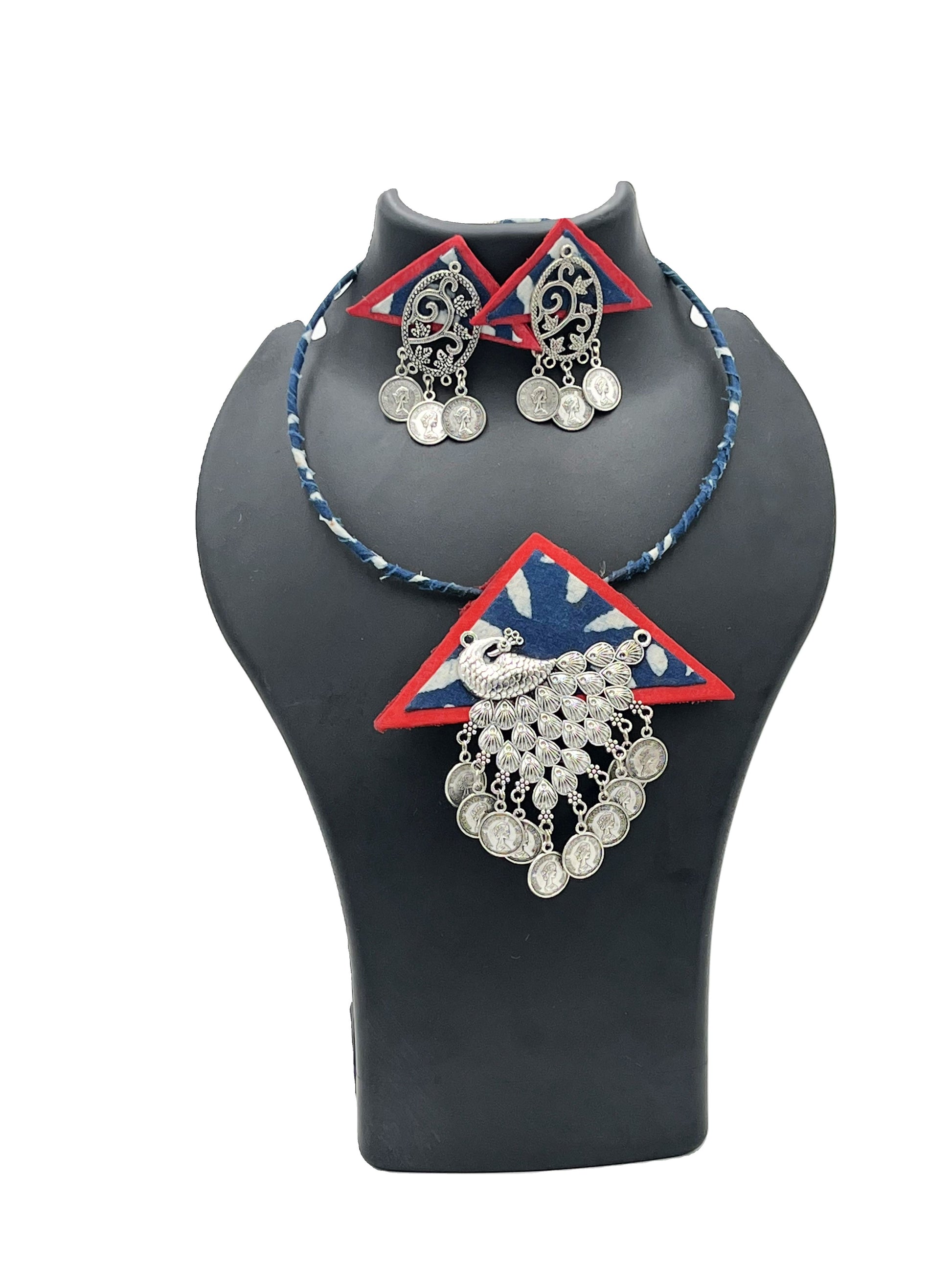 Handcrafted Indigo Hasali Necklace Set with Peacock Pendant – The Chakmak