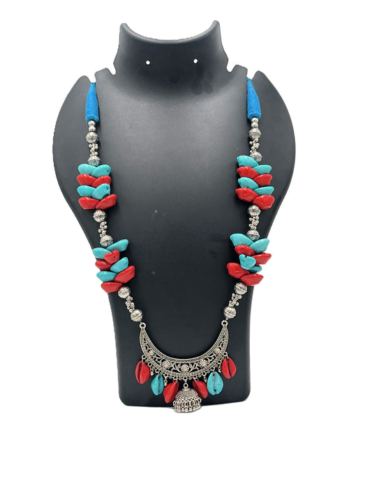 Red & Turquoise Handcrafted Shell Necklace – The Chakmak Tribal SeaBloom