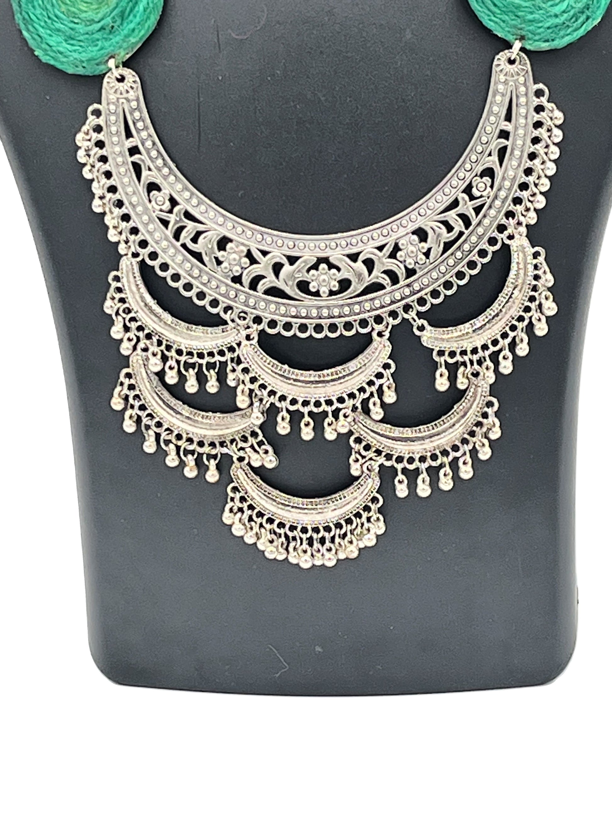 Close-up view of Oxidized Silver Tribal Pendant – Vibrant Swirl Collection