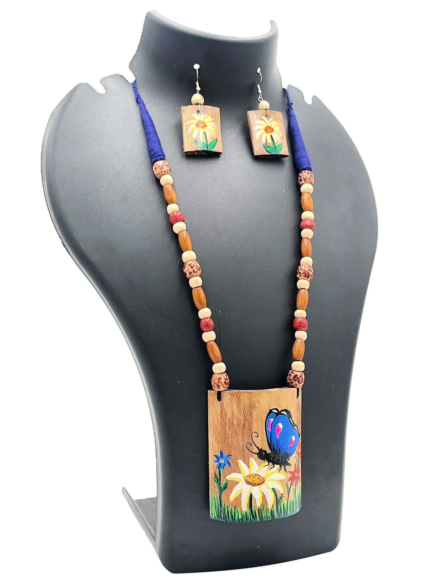 The Chakmak Butterfly Bloom Hand-Painted Bamboo Necklace with Earrings – Artisan Jewelry