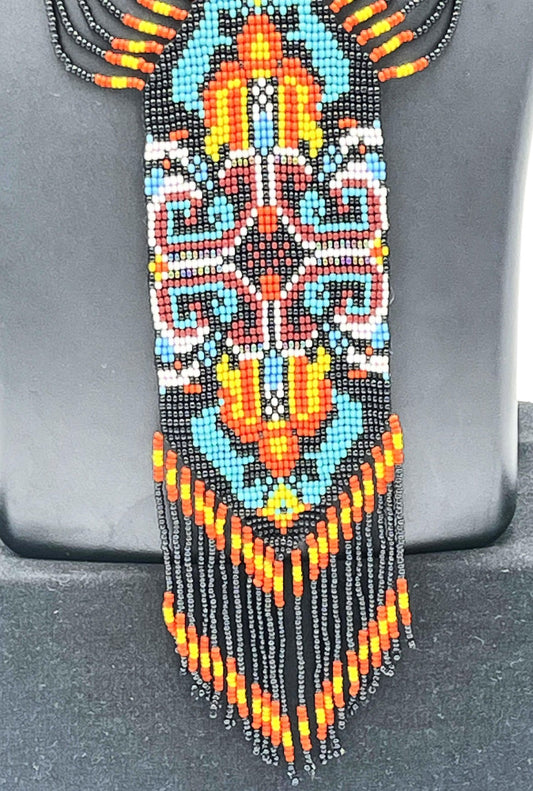 Close-up view of Tribal Beaded Pendant Necklace – The Chakmak Jewelry