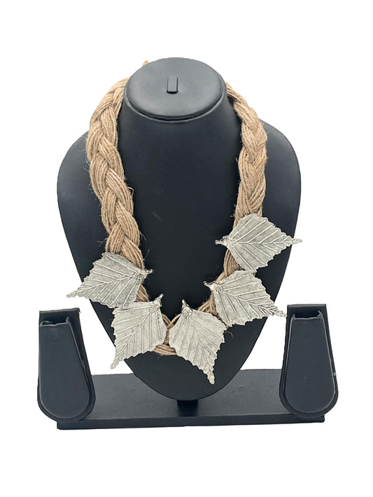 The Chakmak Forest Whisper Handmade Leaf Necklace with Braided Jute Cord