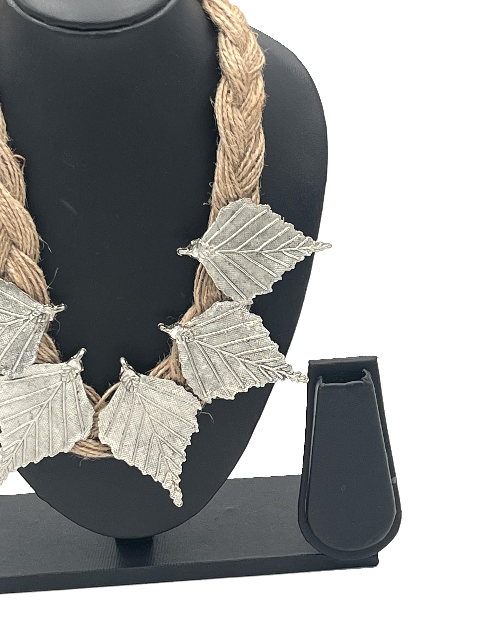 Side view of Forest Whisper Necklace with tribal leaf pendants – The Chakmak