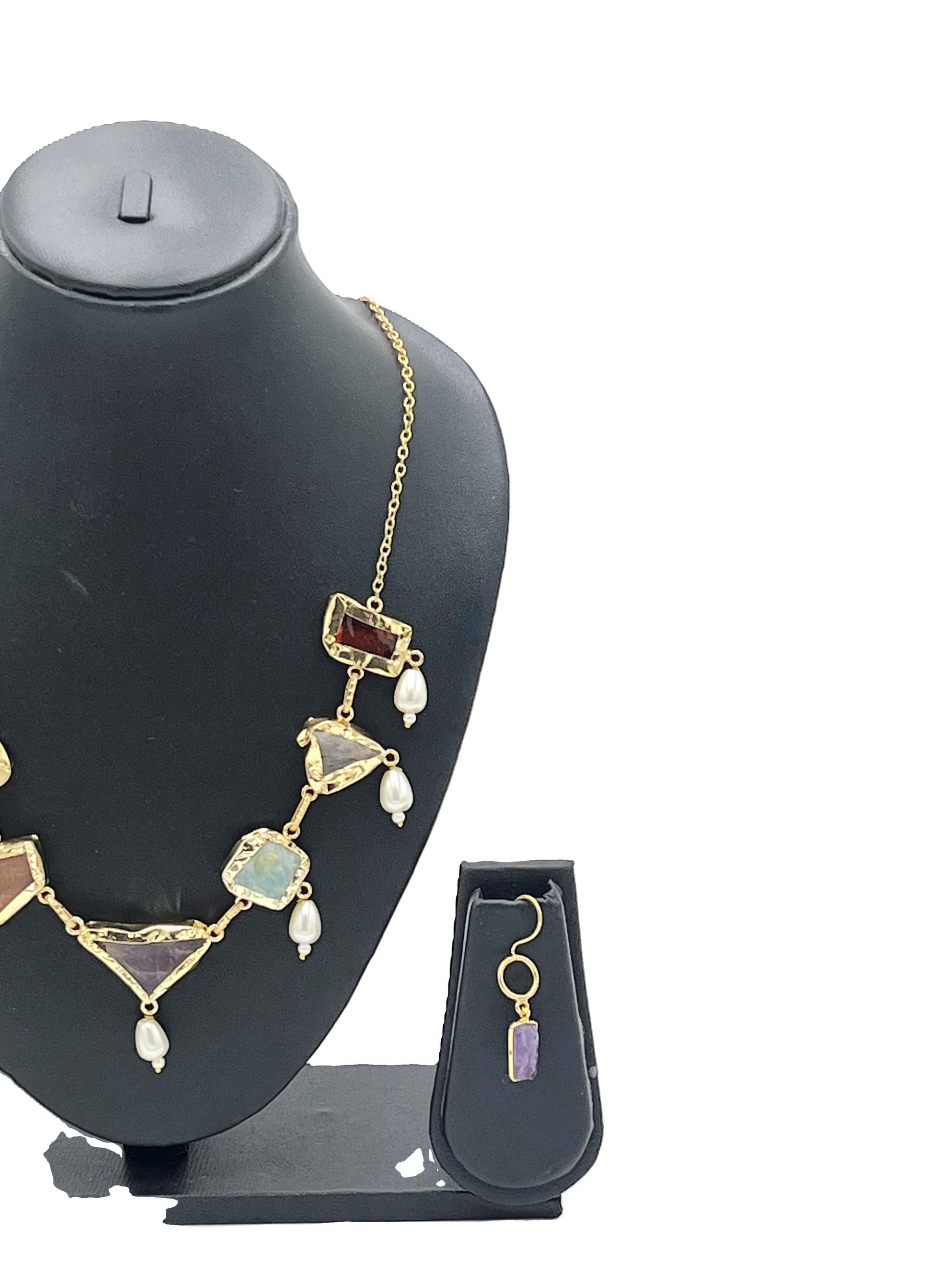 Side view of Ethnic Multicolor Stone Necklace Set – The Chakmak