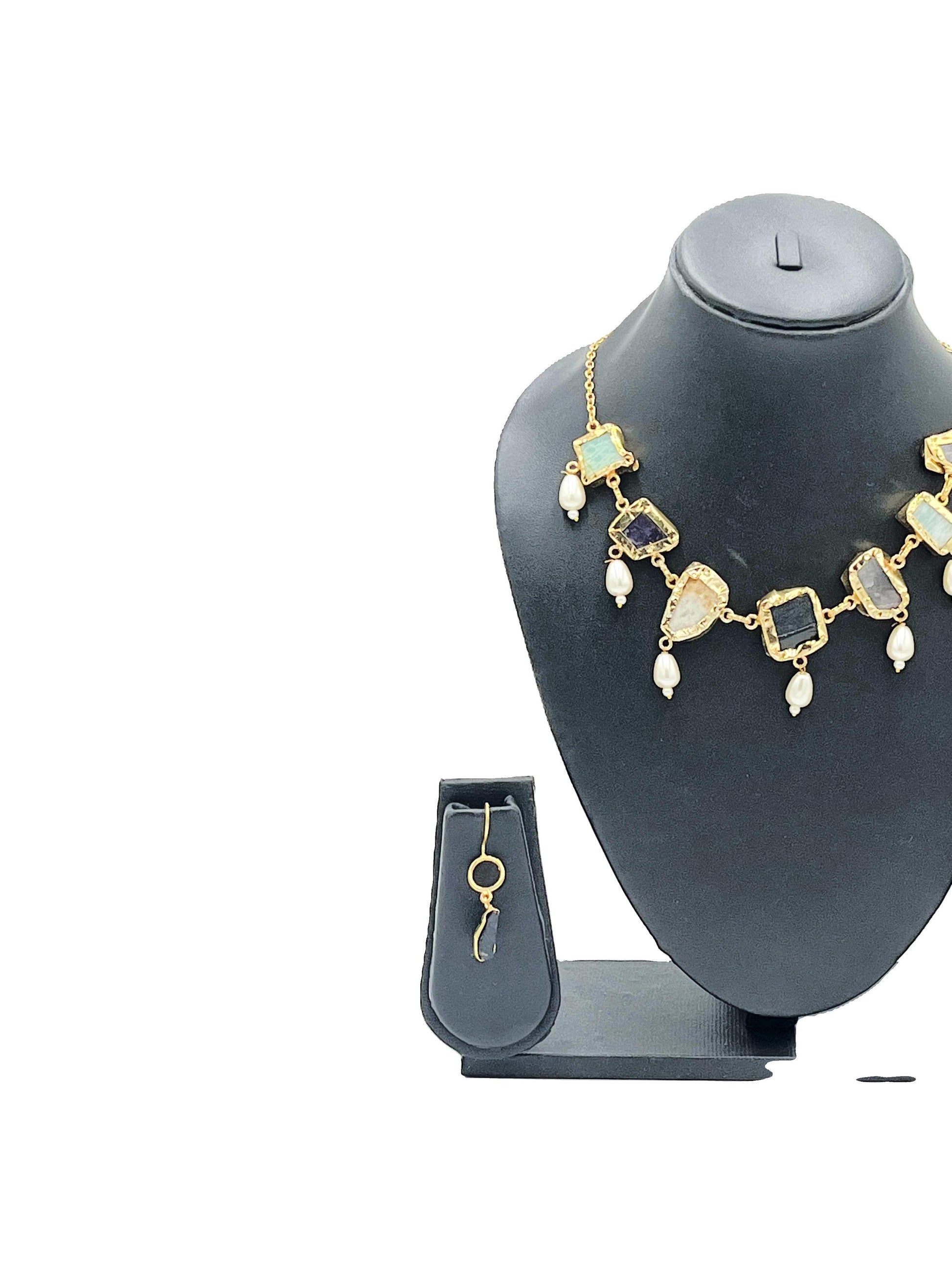 Side view of Gemdrop Royalty necklace with pearls and earrings – The Chakmak