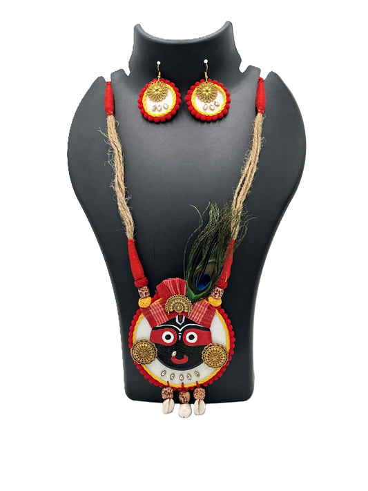 Handmade Jagannath devotional necklace set with cowrie shells & rudraksha – The Chakmak
