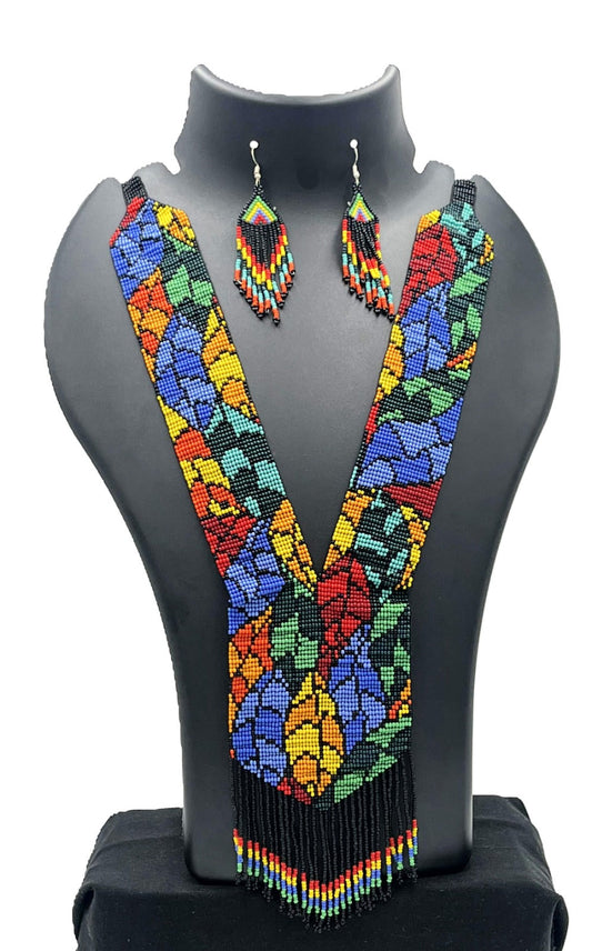 The Chakmak JungleBloom Handmade Beaded Necklace Set with Earrings – Multicolour Tribal Jewelry