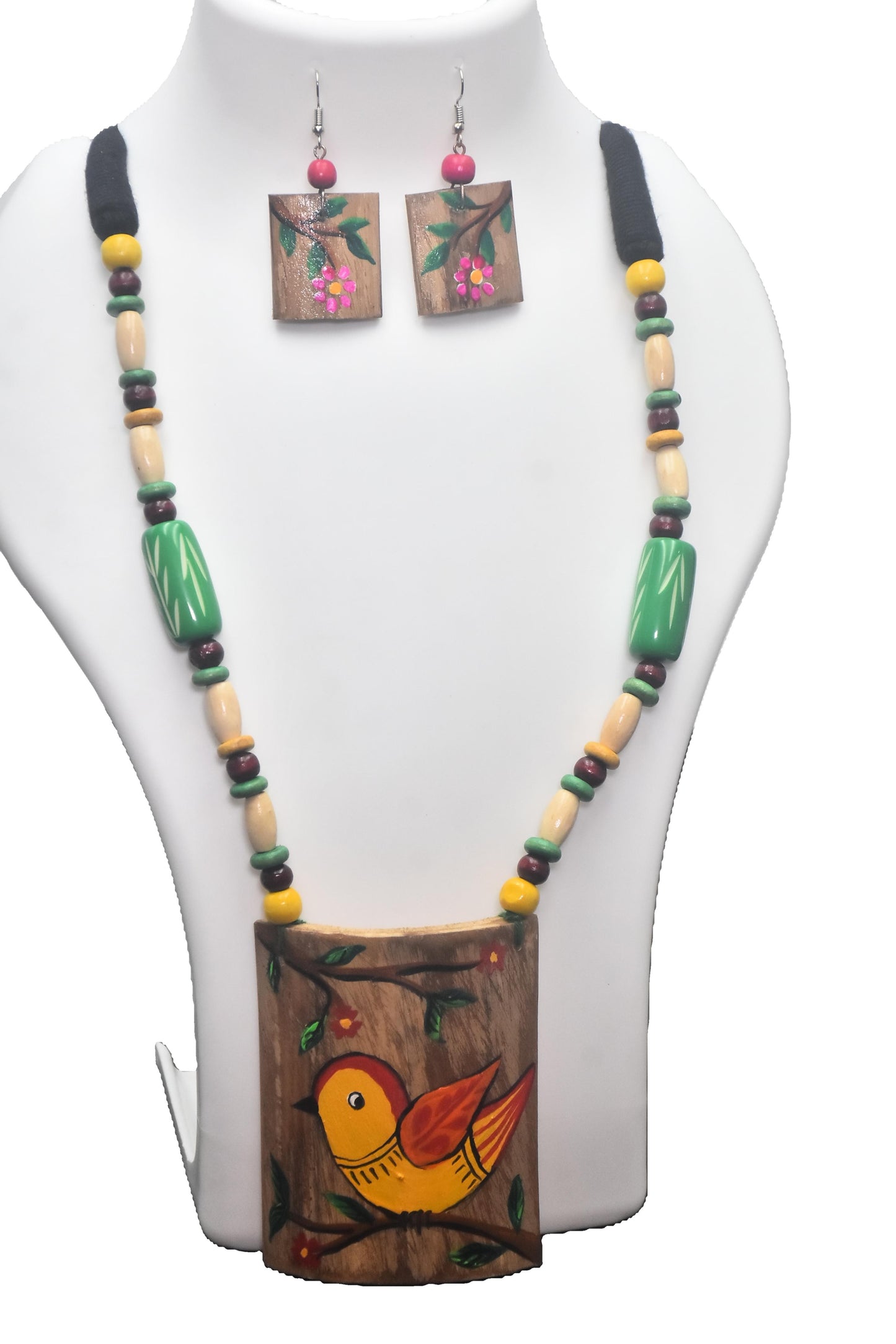 Full view of Hand-Painted Bamboo Necklace & Earrings Set – The Chakmak