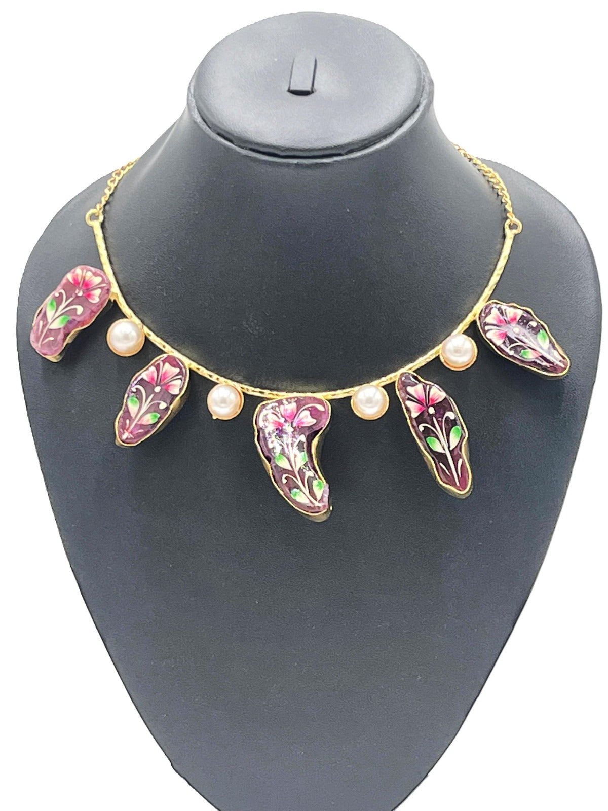 Wedding & Festive Jewelry – Pink Natural Stone Necklace with Pearls – The Chakmak