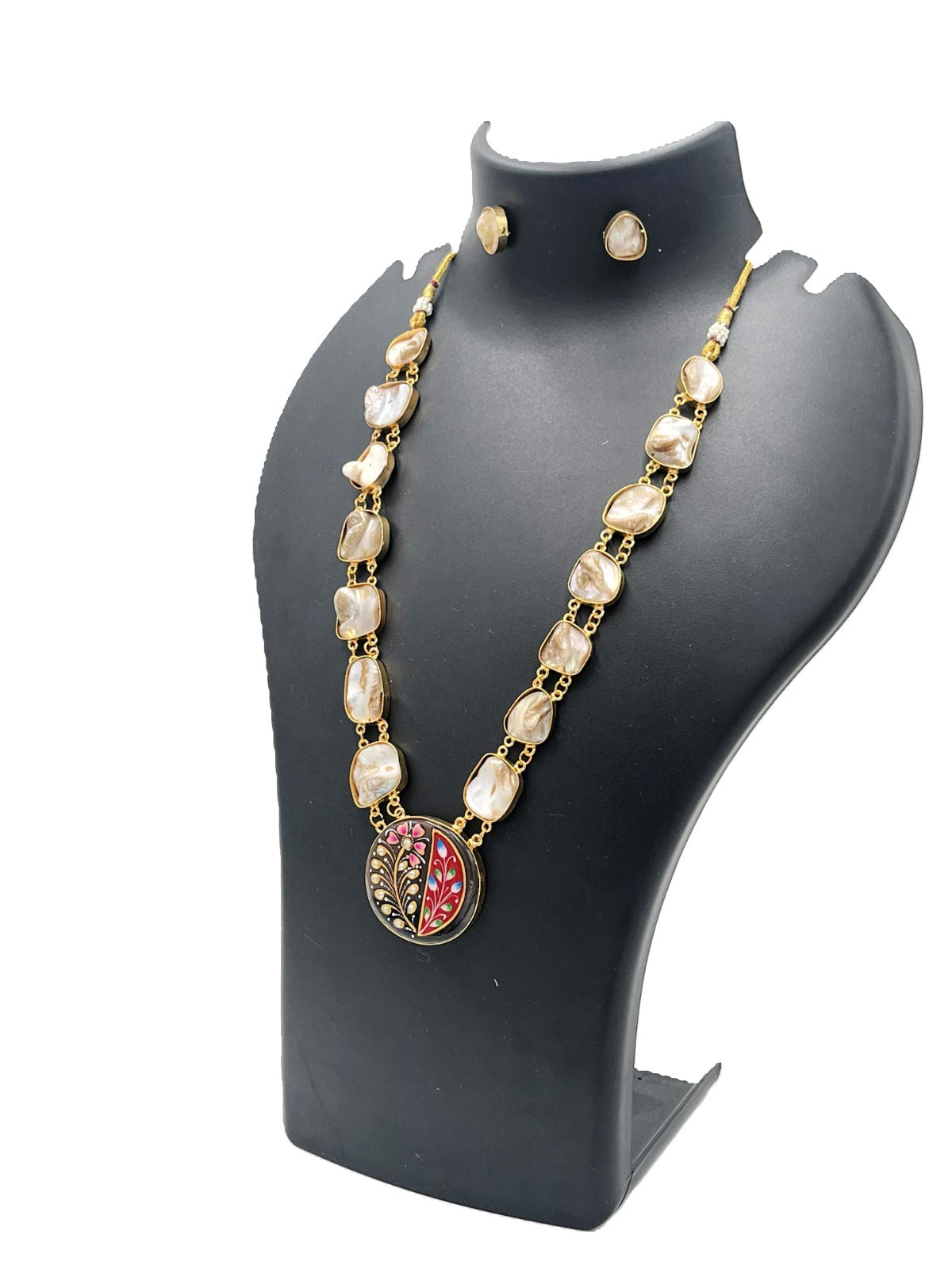 Handmade Ethnic Necklace with Mother of Pearl Stones & Meenakari Pendant – The Chakmak