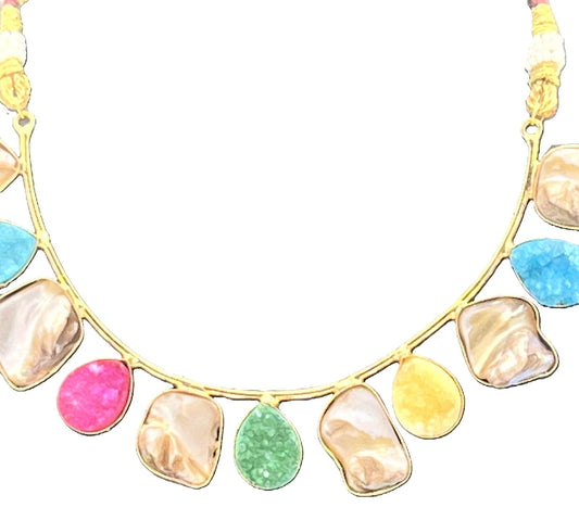 Close-up of Handmade Multicolour Stone & Pearl Necklace – The Chakmak Jewelry