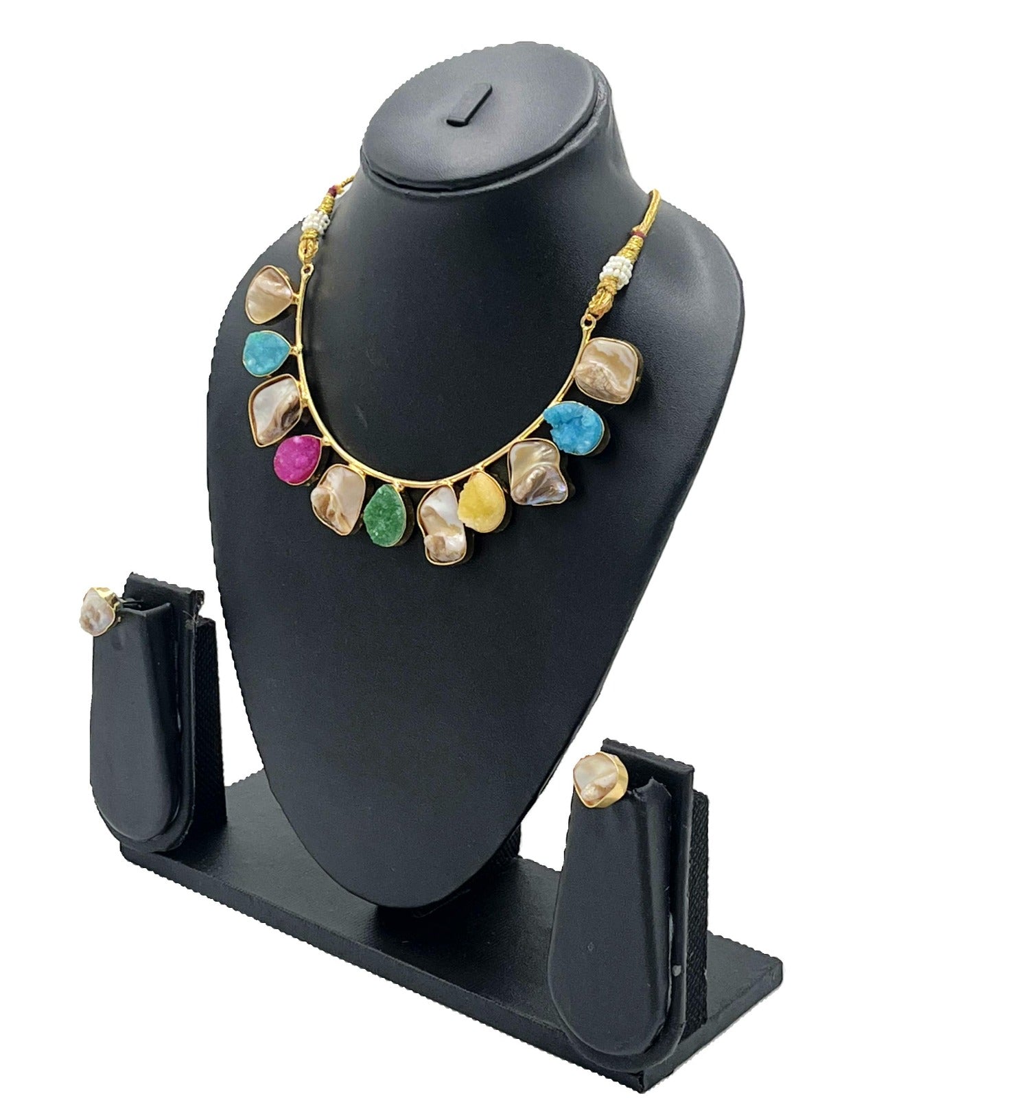 Ethnic Jewelry Set with Golden Frame and Colorful Stone Drops – The Chakmak