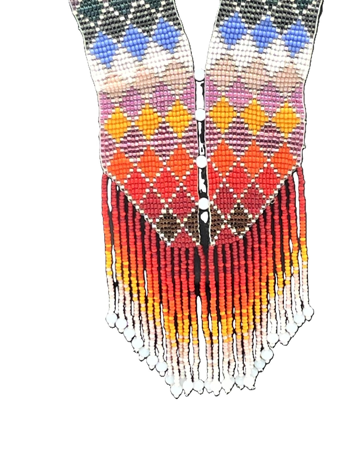 Close-up of Multicolour Beaded Diamond Pattern Necklace – The Chakmak