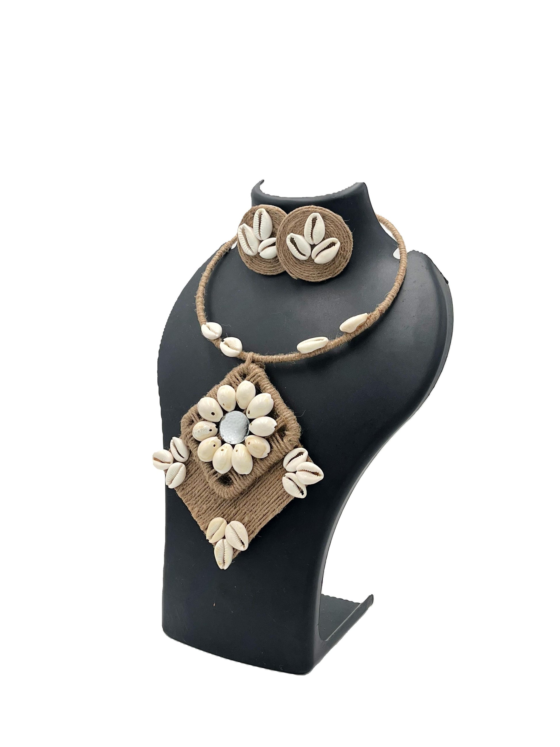 Full handcrafted necklace set with jute and shell work – The Chakmak