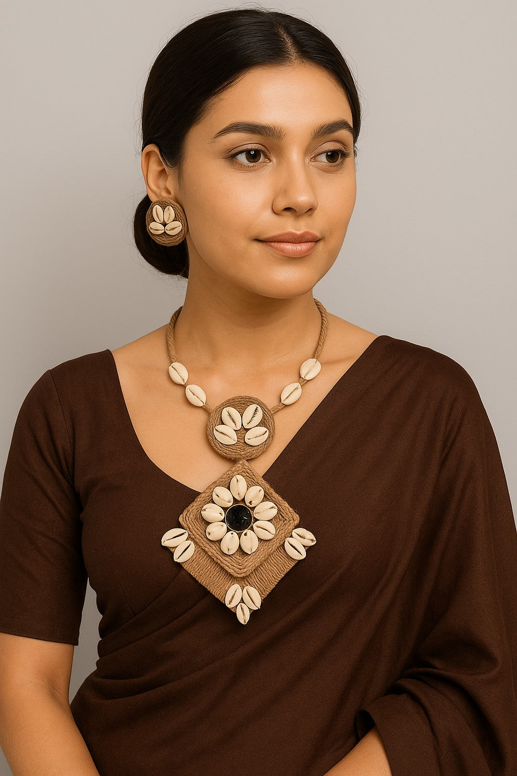 Model wearing Shankh Tara Necklace & Earrings – The Chakmak Collection