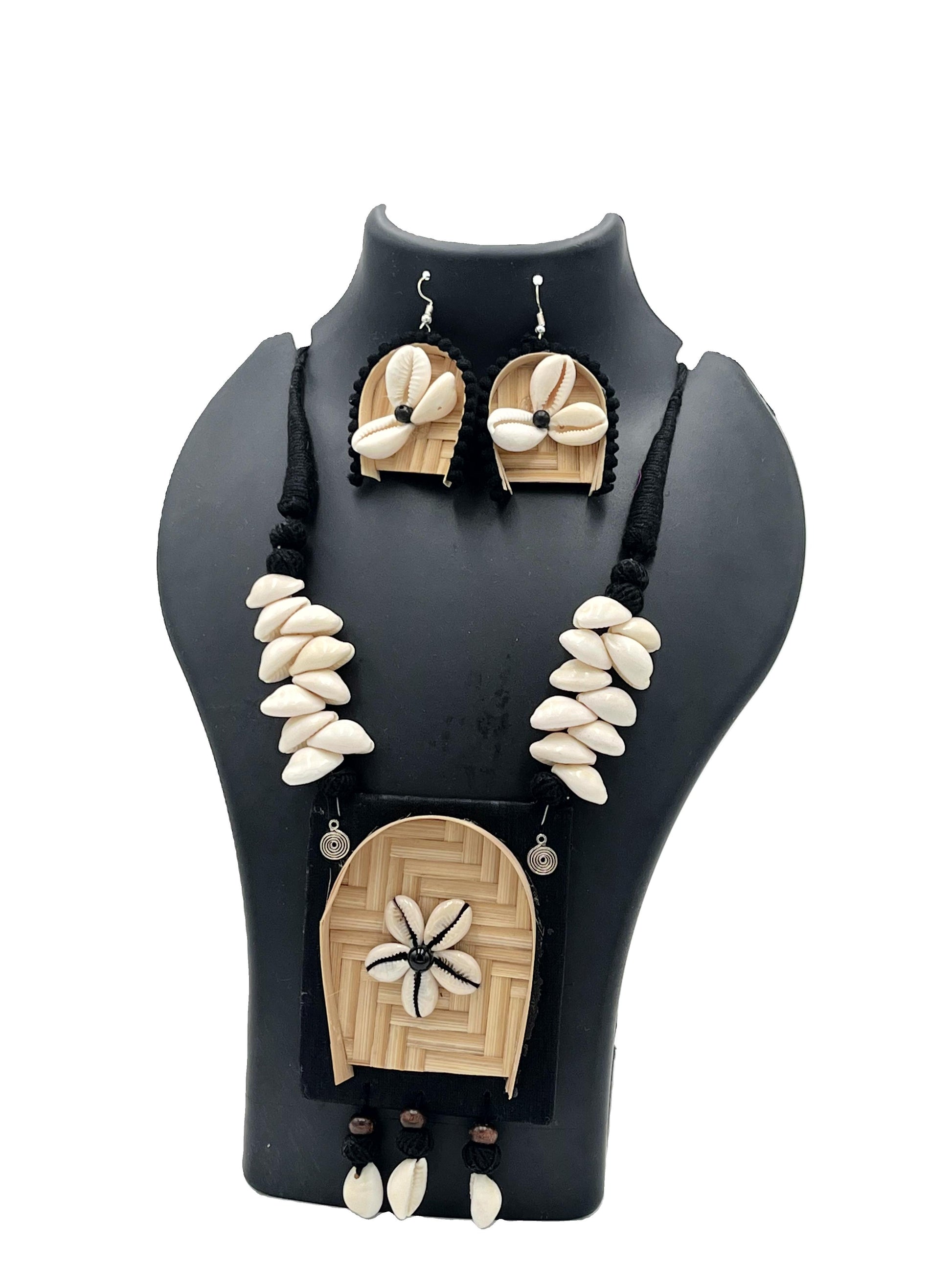 Side view of bamboo and kodi shell handcrafted necklace set – The Chakmak