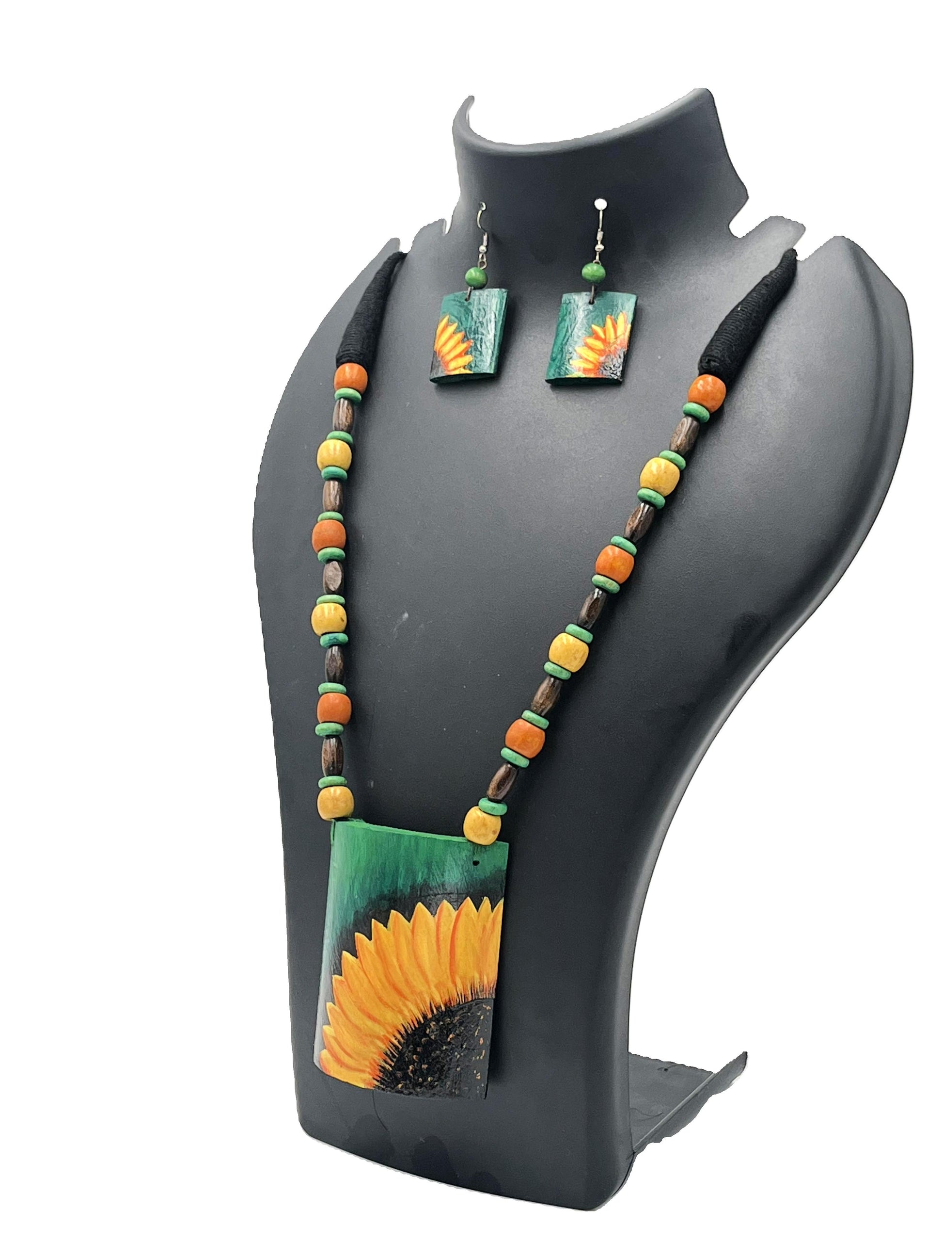Ethnic boho Bamboo jewelry set with sunflower motif – The Chakmak Sunshine Bloom Collection
